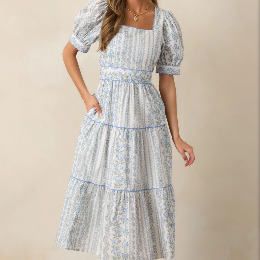 Red Dress Boutique Blue Floral Puff Sleeve Dress